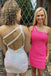 Hot Pink Sheath One Shoulder Sequins Mini Prom Dresses Short Homecoming Dress DMHD35