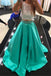 Two Pieces Lace Beading Satin Long Handmade Simple Green Prom Dresses K725
