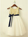 A-Line Round Neck Ivory Flower Girl Dress with Sequins Sash DMP23