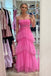Princess Hot Pink A Line Tulle Long Prom Dresses Layered Ruffles Evening Gown DMP072