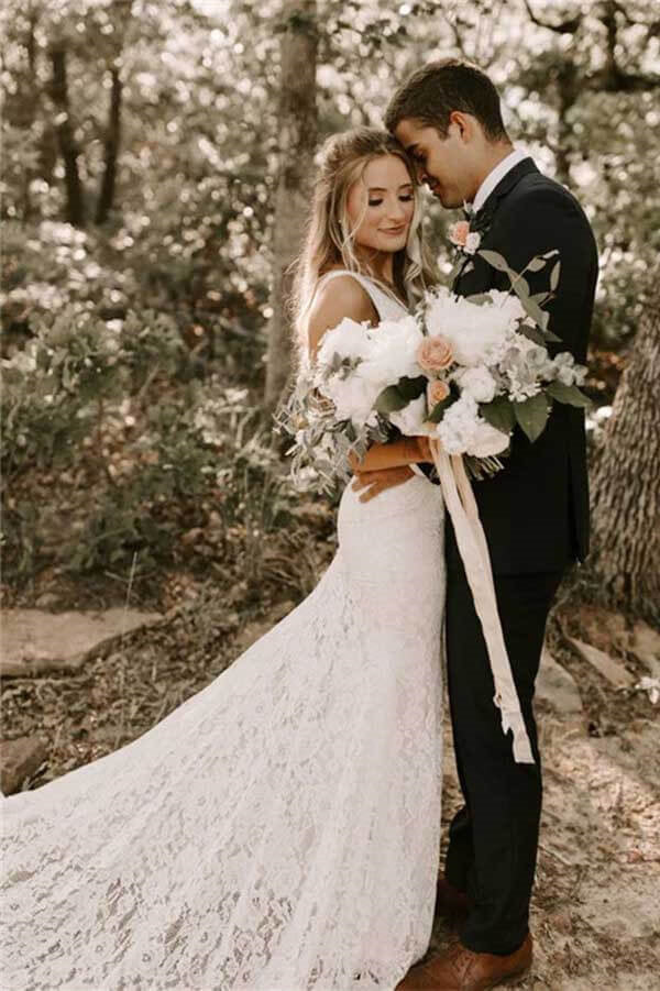 Elegant Lace Sheath V-neck Backless Wedding Dresses With Train, Bridal Demodresses Elegant Lace Sheath V-neck Backless Wedding Dresses With Train, Bridal Demodresses