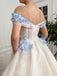 Off Shoulder White Long Prom Dresses with Flowers, White Formal Evening Dresses DMP331