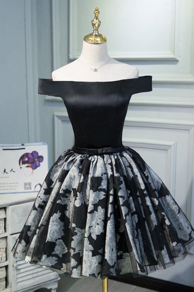 A Line Black Off the Shoulder Homecoming Dresses, Short Prom Dress DMN69