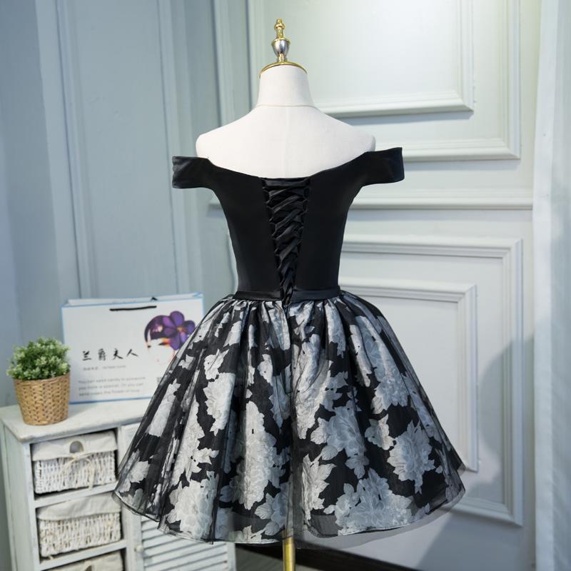 A Line Black Off the Shoulder Homecoming Dresses, Short Prom Dress DMN69