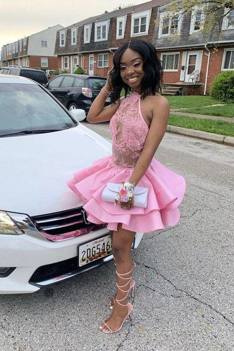 New A Line Pink Short Sleeveless Cake Homecoming Dresses With Applique Demodresses New A Line Pink Short Sleeveless Cake Homecoming Dresses With Applique Demodresses