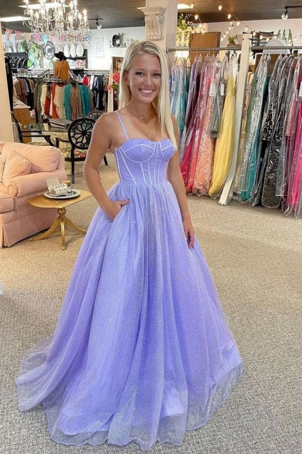 Lavender A Line Spaghetti Straps Long Prom Dresses, Formal Evening Dresses DM1823