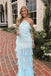 New Style Halter Ruffles Tulle Prom Dresses With Slit, Long Backless Party Dress DMP116