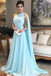 Light Blue One Shoulder Chiffon Formal Prom Gown, Simple Bridesmaid Dresses DMI35