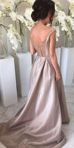 Silver Long A Line Taffeta Bridesmaid Dresses, Best Elegant V neck Bridesmaid Gown DM163