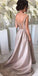 Silver Long A Line Taffeta Bridesmaid Dresses, Best Elegant V neck Bridesmaid Gown DM163