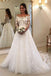 A Line Sheer Neck Long Sleeves Lace Appliques Wedding Dress With Tulle Skirt DMW39