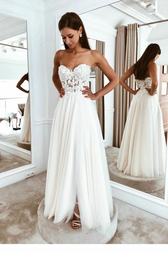 A Line Sweetheart Lace Top Summer Bridal Gown with Tulle Skirt DMW37 Demodresses A Line Sweetheart Lace Top Summer Bridal Gown with Tulle Skirt DMW37 Demodresses