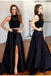Two Pieces Black Long Sexy Split Prom Dress, Formal Graduation Party Dresses DM147