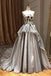 Vintage A Line Strapless Gray Cheap Appliques Long Prom Dress DMF69