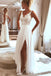Stunning A Line Lace Top Chiffon Boho Bride Dress With Slit Wedding Gown DMW33