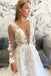A-Line Floral Appliques Off White Plunging Neck Long Sleeves Backless Wedding Dress DM1906