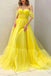 A Line Off the Shoulder Yellow Tulle Long Prom Dresses, Formal Evening Dresses DM1919