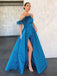A Line Peacock Blue Satin Long Prom Dresses, Strapless Formal Evening Dresses DM1959