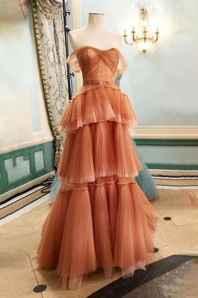A Line Tulle Layers Sweetheart Neck Long Prom Dress, Formal Evening Dress DM1972