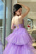 A Line Tulle V Neck Purple High Low Prom Dresses, Formal Party Dresses DM1987