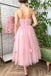 A Line Tea Length Pink Floral Prom Dresses, Formal School Party Dresses DM1992