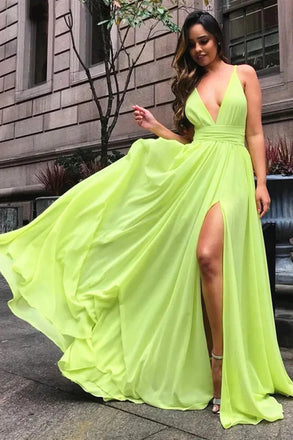 A Line Chiffon V Neck Long Prom Dresses, Formal Evening Dresses DM1994