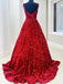 A line Red Square Neck Sequin Long Prom Dresses, Formal Evening Dresses DM2003