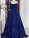 A line Red Square Neck Sequin Long Prom Dresses, Formal Evening Dresses DM2003