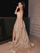 A Line Sequins One Shoulder Slit Long Prom Dress Evening Dresses DM2019