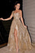 A Line Sequins One Shoulder Slit Long Prom Dress Evening Dresses DM2019