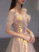 A Line Tulle Sequin Long Prom Dress, Off Shoulder Formal Graduation Dress DM2023