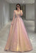 A Line Tulle Sequin Long Prom Dress, Off Shoulder Formal Graduation Dress DM2023