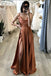 Simple A Line Long Prom Dresses, Spaghetti Straps Split Formal Evening Dresses DMP340