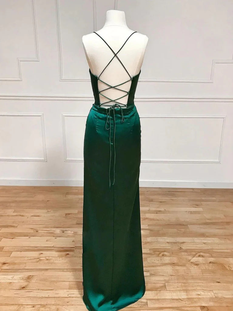 Sheath/Column Dark Green Sweetheart Long Prom Dresses, Formal Evening Dresses DMP346