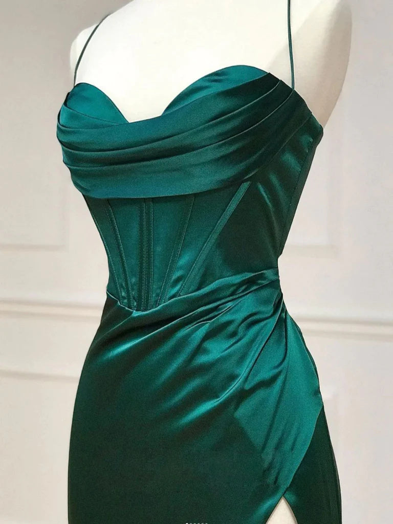 Sheath/Column Dark Green Sweetheart Long Prom Dresses, Formal Evening Dresses DMP346