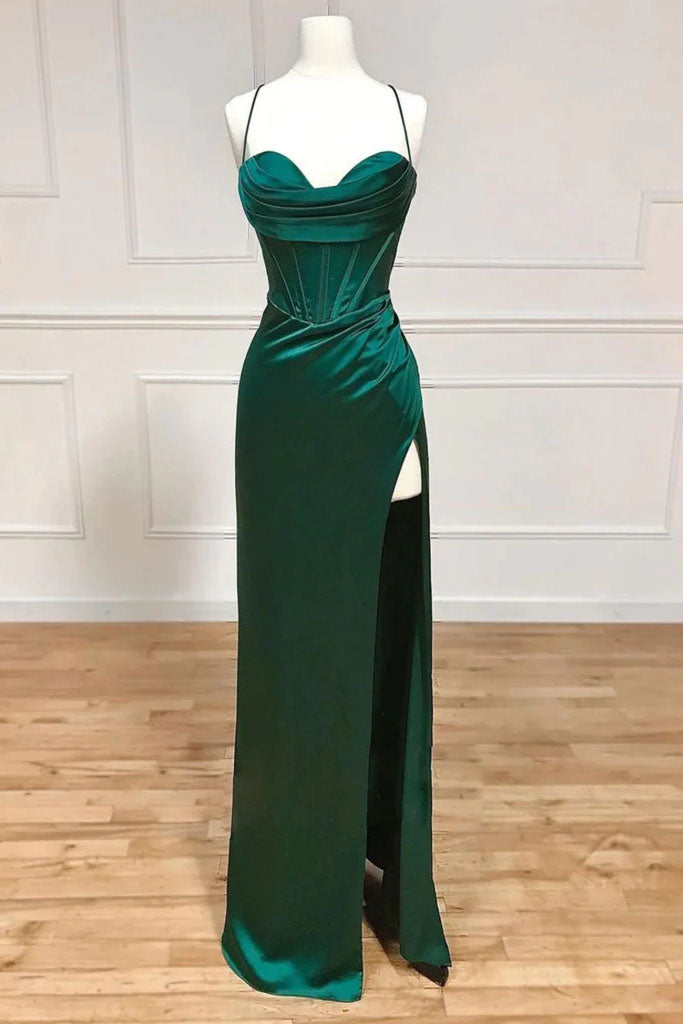 Sheath/Column Dark Green Sweetheart Long Prom Dresses, Formal Evening Dresses DMP346