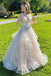 Princess A Line V Neck Lace Appliques Long Prom Dresses, Evening Party Dresses DMP347