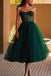 A Line Green Tulle Straapless Prom Dresses, Tea Length Formal Evening Dresses DMP339
