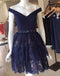 Navy Blue Lace Short Prom Dress For Teens,Graduation Party Dresses,Homecoming Dresses DM328
