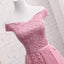 Cute A Line Lace Off Shoulder Prom Dress,Lace Evening Dresses,Pink Junior Homecoming Dresses DM356
