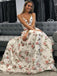 A Line V Neck Spaghetti Straps Floral Long Prom Dresses,Junior Graduation Dress DMJ35