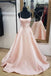 A Line Pink Satin Long Prom Presses Simple Evening Dress With Straps DMP190