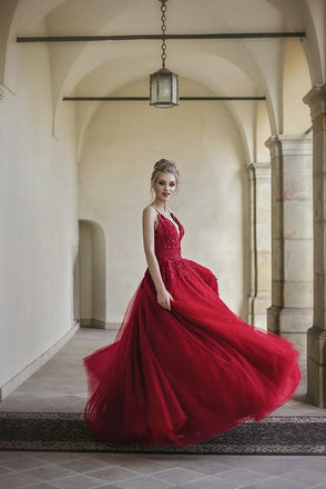 A-Line Spaghetti Straps Tulle Cheap Prom Dresses, Long Evening Dress DMP014