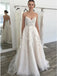 Cheap Spaghetti Straps Backless Off White Wedding Dress with Lace Appliques DMK44