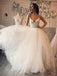 Ivory A-Line Spaghetti Straps Tulle Cheap Wedding Dress with Lace DMF90