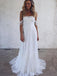 A-Line Off-the-Shoulder Lace White Beach Wedding Dress with Appliques DMF22