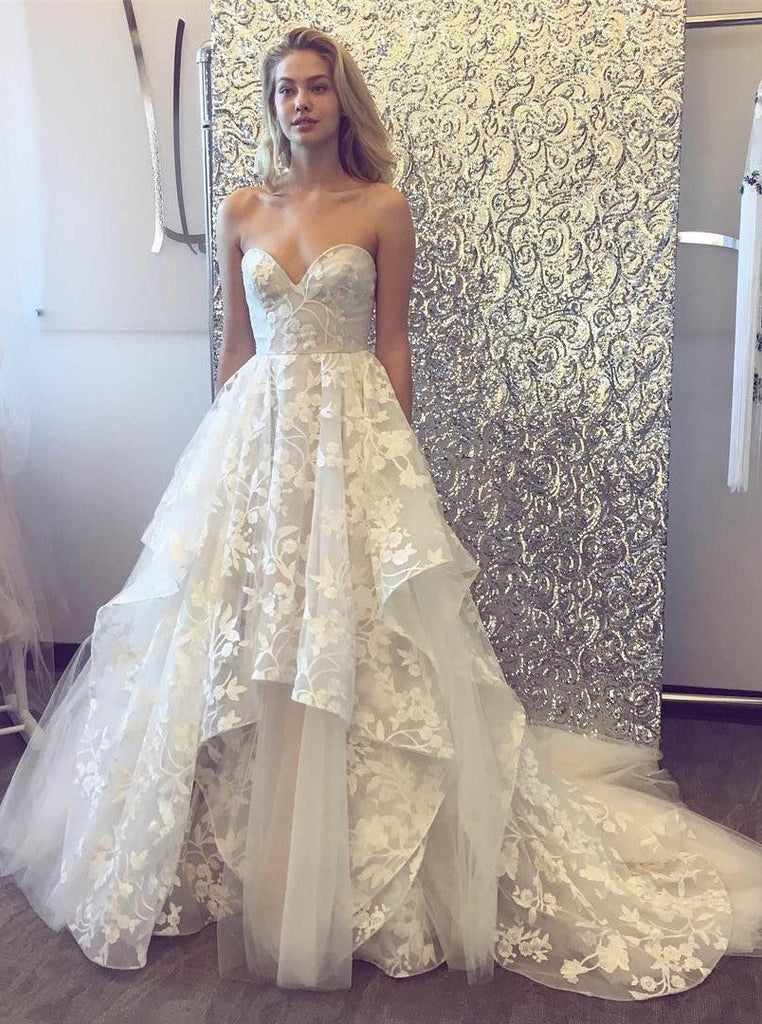 Fashion A-Line Sleeveless Sweetheart Tulle Lace Wedding Dress DMF91