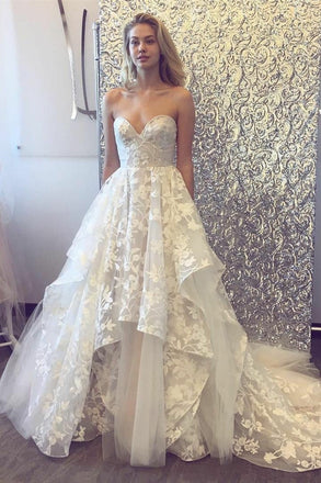 Fashion A-Line Sleeveless Sweetheart Tulle Lace Wedding Dress DMF91