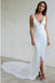 Mermaid V-Neck Backless Court Train Lace Wedding Dress with Split DMR38