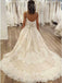A-Line Spaghetti Straps Ivory Sweep Train Wedding Dress with Lace Bowknot DMR13
